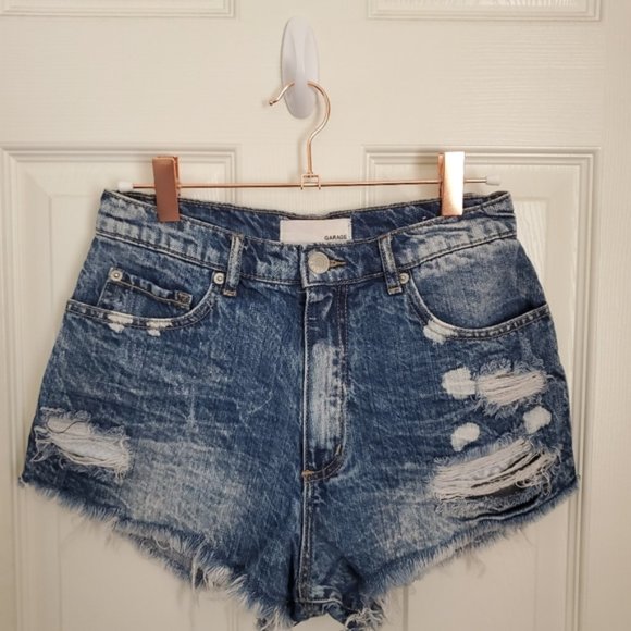 Garage Festival Distressed Cut Off Denim Shorts - Picture 1 of 2